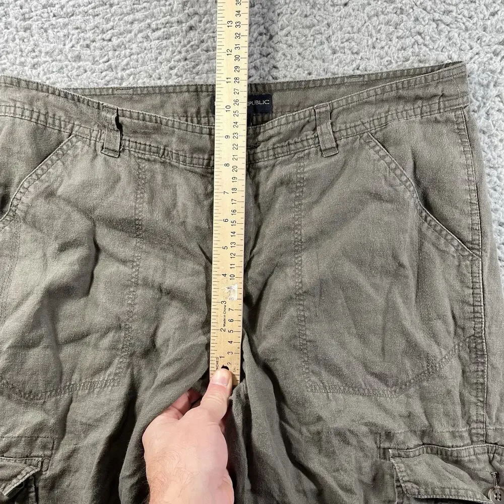 Banana Republic Womens Size 12 Olive Green 100% Linen Slouchy Cargo Crop Pants